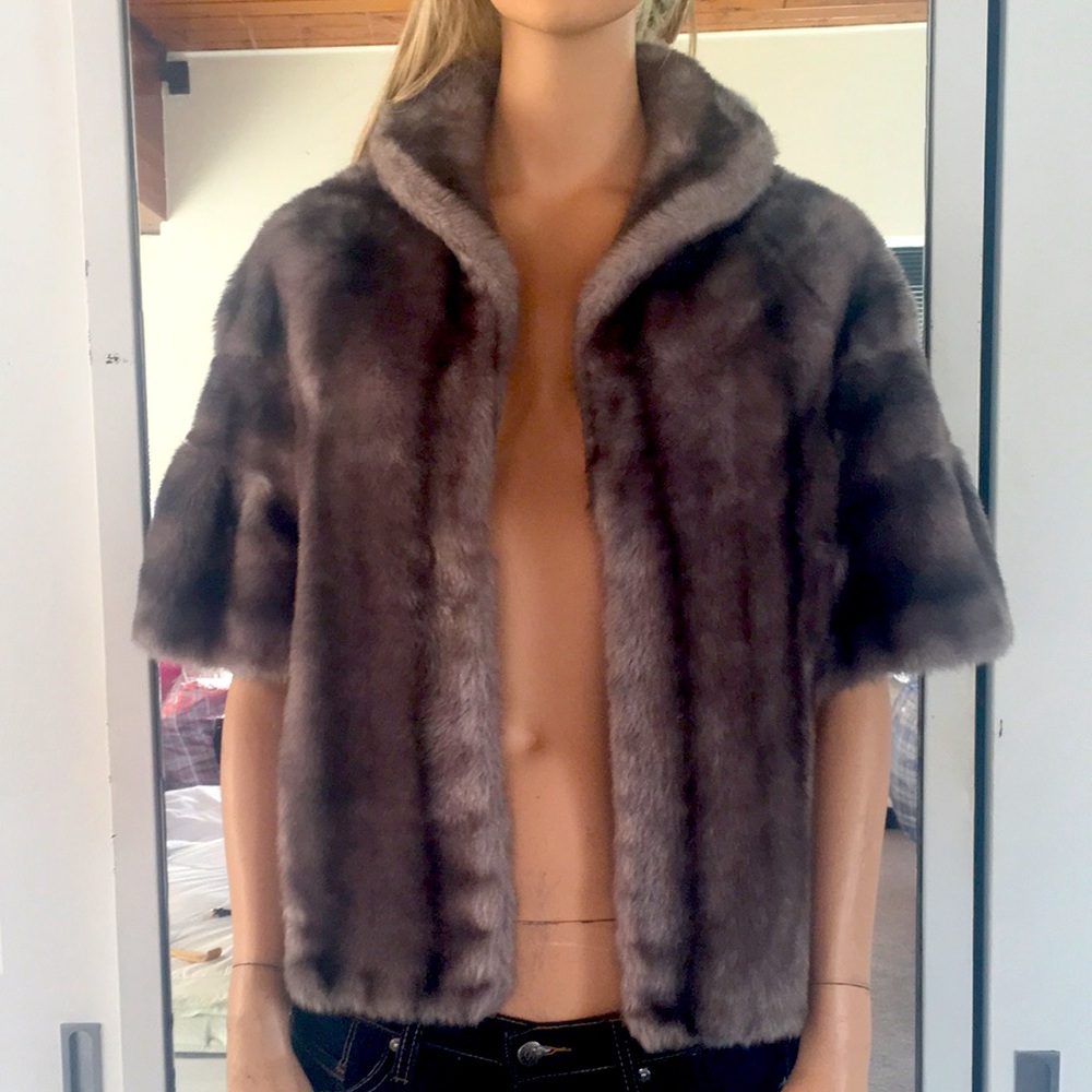 Beautiful Dark & Light Gray Faux Fur Shaul/Cap